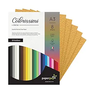 Paper Pep Colorissimi Card Stock 220GSM A3 Tabacco (Mustard) Unicolor Pack of 16 Sheets