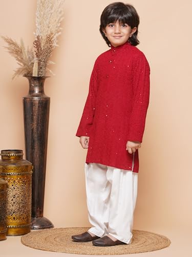 Image of AJ DEZINES Kids Kurta Pajama Set For Boys | Embroidery Chikankari Kurta Set | Traditional & Festive Outfit | Cotton Stylish Boys Kurta Pyjama | Perfect For Festivals Wedding & Family Function