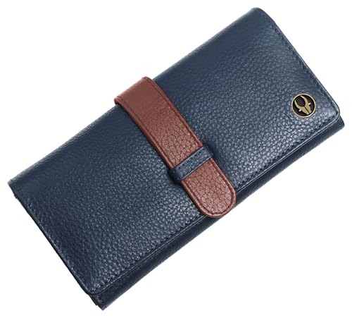 Image of WildHorn Women's Genuine Leather RFID Blocking Wallet | Tri-Fold High-Capacity Ladies Purse with Card Slots, Zipper Coin Pocket & Snap Closure | Ideal Gift for Women (Blue)