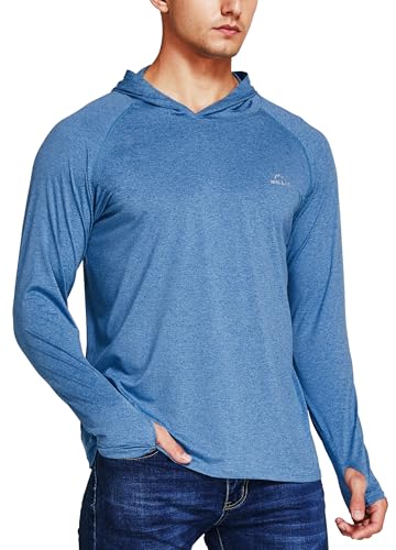 Image of Willit Men's UPF 50+ Sun Protection Hoodie Lightweight Long Sleeve Fishing Shirt Loose Fit Swim Rash Guard, Heather Blue, Large