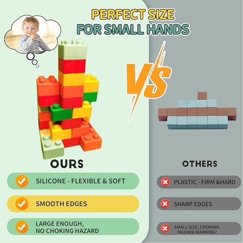 Image of Big Mega Sized Super Soft Building Blocks, Easy-to-Hold for Babies & Toddlers, BPA-Free, Multi-Colored Toys Building and Construction Block Set for Children Boys and Girls (24 pcs)