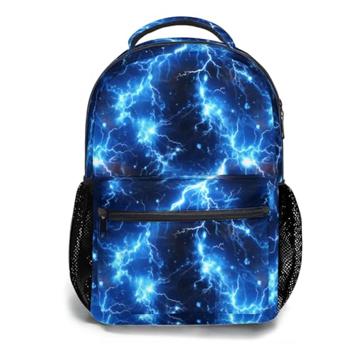 Kawani Blue Fire Lightning College Bookbags Abstract Blue and Black School Backpack for Girls Women, Teens School Bags Bookbags Ladies Laptop Backpacks Travel Hiking Camping Gym Daypack