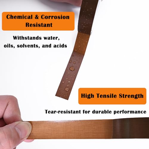 Image of High Temperature Adhesive Tape 3 Rolls Heat Resistant PTFE Fiberglass Tape 0.6in / 1in / 2in (15mm /25mm /50mm) Width, 10m /33ft Length, Brown
