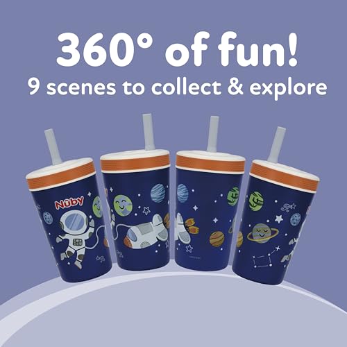 Image of Nuby Thirsty Kids Flexstraw Stainless Steel Insulated Toddler Cup - 12 oz | Leak-Resistant Silicone Straw - Easy-Clean Valve and Capacity - Travel Cup - Astronaut