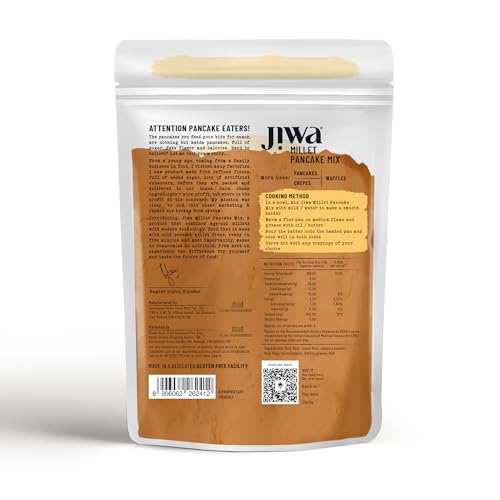 Image of Jiwa Millet Pancake Mix | 200 G | Chocolate | Makes 10 Pancakes | Ready to Cook | Instant Breakfast Mix for Kids | 100% Millet | No Maida, No Wheat | Gluten Free