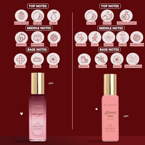 Image of Glamveda Valentine Luxury Perfume Gift Hamper for Women | Floral Bae & Date Night Long Lasting 2x20ml | Valentine Day Gift Set for Her | Floral and Fruity Premium Pure Perfume for Woman