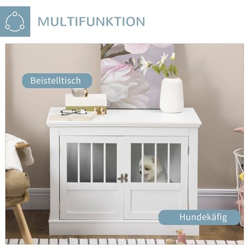 PawHut Hundekäfig, Hundehütte mit 3 Türen Hundebox für Zuhause Indoor, Hundehaus für kleine Hunde bis zu 10 kg, Möbel, Weiß 78 x 53 x 59,3 cm