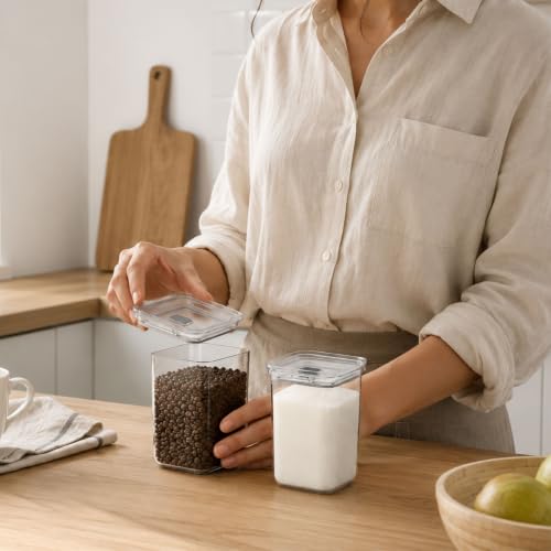 Image of All Time Modular Plastic Storage Container 700ml | Transparent Food Grade Airtight Kitchen Storage Jar with Silicone Gasket Lid | Stackable Multipurpose Canister for Snacks, Cereals & Pantry Storage