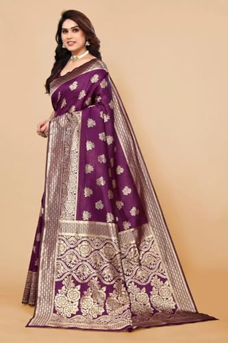 Image of C J Enterprise Women's Banarasi Saree Pure Kanjivaram Silk Saree Soft Design Wear Pattu Sarees Cotton With Blouse Piece Kanchipuram for Wedding sadi new ladies 2023 (Nayra-1) (Purple)