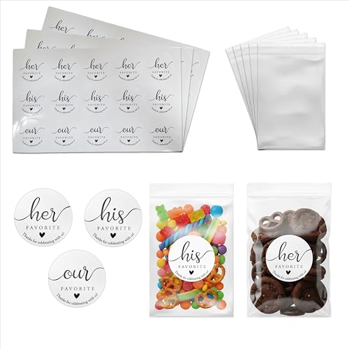 Tsunerrorami 150 Stickers & 100 Bags Wedding Favor Set His and Her Favorite Candy Bags with Stickers Wedding Favor Bulk for Guests Bridal Shower & Reception Supplies