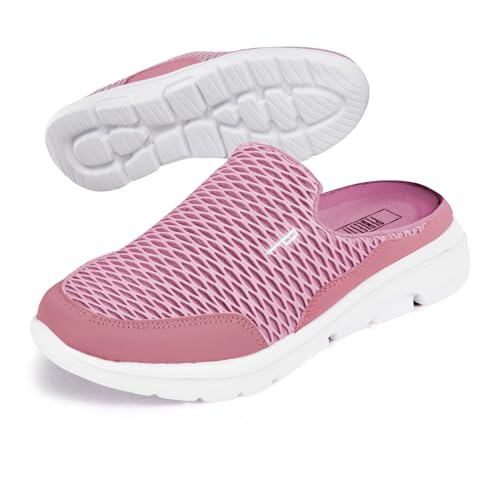 PERLETTI Ciabatte Sneakers Donna Slip On Ultra Leggere - Pantofole Comode con Rete Quattro Stagioni - Sandali Comfort Interno Esterno Traspiranti con Suola Rialzata Antiscivolo (Rosa Antico, 41)