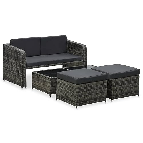 ZQQLVOO Set di sedute Bistro Divano da Patio Terrazzo Giardinaggio arredo esternoSet Divani da Giardino 4 pz con Cuscini in Polyrattan Antraciteper giardino, terrazza e balcone