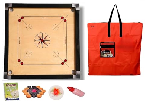 Image of Superior Matte Finish Practice Carrom Board for Serious Professional Practice with Coins Striker and Powder Black New (32 Inches Gold with Red Cover 2026 K1)