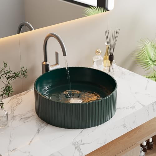 Vessel Sink 15.7" x 15.7" Round Bathroom Sinks Above Counter, Countertop Bathroom Vessel Sinks, Green Modern Ceramic Vanity Sink (15.7" x 15.7" green-round)