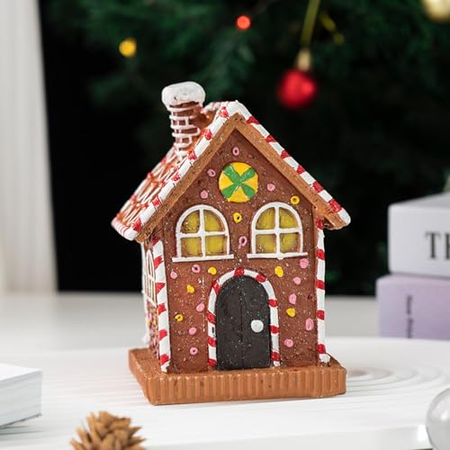 Estatua de pueblo de Navidad y casa de jengibre de resina 6