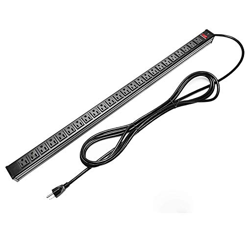 Super Sale 🛒 Surge Protector Power Strip 24-Outlet, ETL Certified Long Heavy Duty Metal Power Strip with 15-Foot Long Extension Power Cord for Cabinet, Industrial, Commercial and Home (Black)