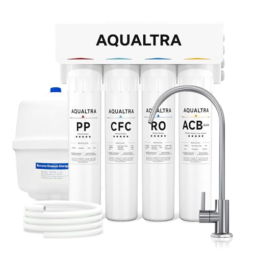AQUALTRA USF-4RF-100 SGS Certified Alkaline Reverse Osmosis System 100 GPD 3: 1 Pure to Drain Under Sink Water Filter System with Dedicated Faucet