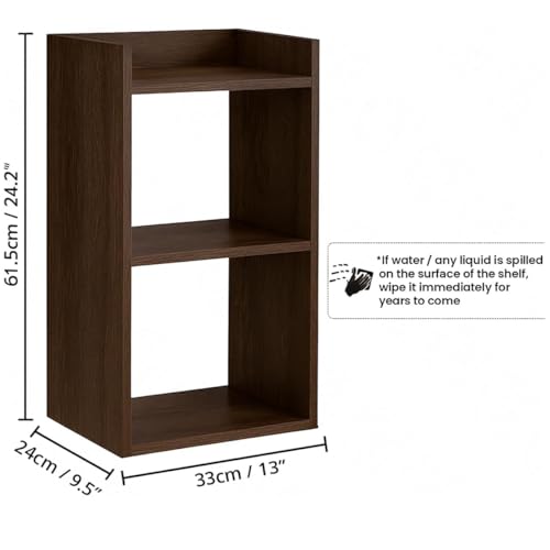 Image of Bedside Tabular Table with Storage - Engineered Wood Nightstand with 2 Adjustable Shelves, Modern End Table for Bedroom, Living Room, or Office (33 x 24 x 61.5 cm) (Dark Brown)