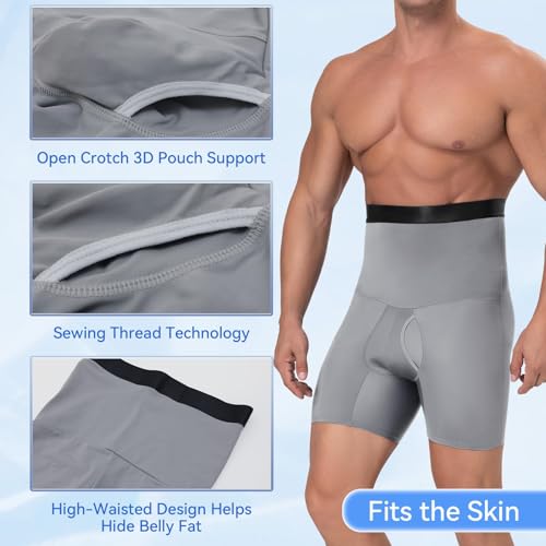 Mens Tummy Control Shorts High Waist Slimming Shapewear Body Shaper Belly Briefs Grey2