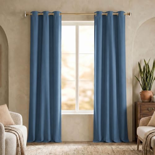 SUPERIOR Modern Solid Room Darkening Curtains, 2 Panel Set 42x90 Denim Blue