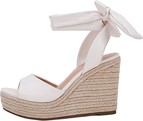 Image of SERAIH Womens Lace up Espadrilles Platform Wedges Sandals Heels Tie Ankle Strap Summer Dress Shoes