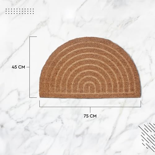 Image of Encasa XO Half Round Coir Door Mat for Home Entrance, Anti Slip PVC Back Half Round Natural
