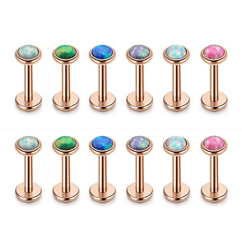 Piercingj 2-12Pcs 16G 316L Stainless Steel Cartilage Tragus Earrings 3Mm Round Opal 5/16" Barbell Ear Stud Helix Lip Labret Monroe Earring Birthstone Body Piercing Jewelry #TOP9