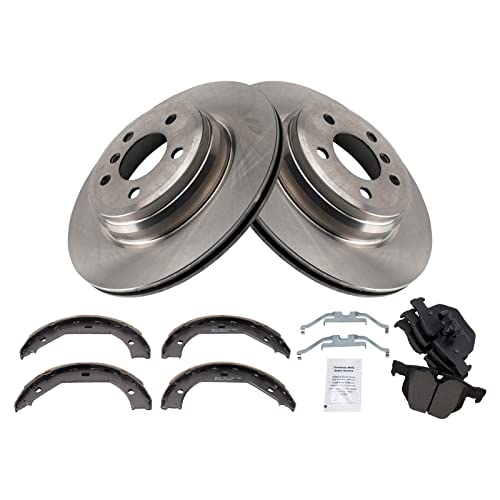 Image of TRQ Rear Brake Pad and Rotor Set Ceramic Parking Brake Shoe Compatible with 2012-2013 BMW 335i 2013 335i xDrive