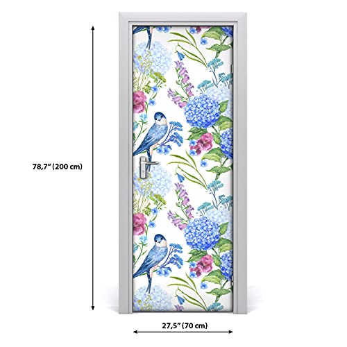 Rénover porte abîmée avec sticker fleurs d'oiseaux autocollant - 3