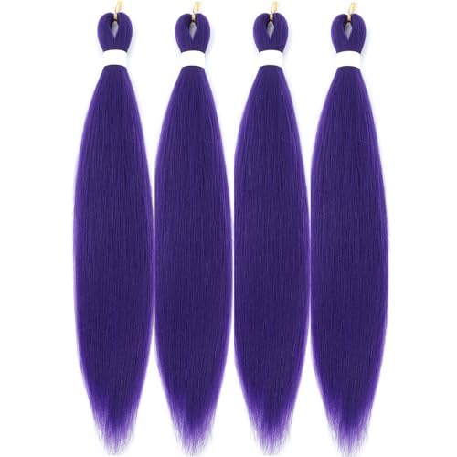 4Packs Long Purple Hair Extensions Pre Stretched Synthetic Braiding hair Extensions for Braids purple Braiding Hair for Stage Party Halloween Cosplay Costume Wigs (Purpl 24 Inch (Packs of 4))