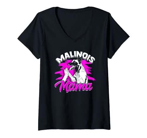 Womens Malinois Mama Dog Mummy Belgian Malinois V-Neck T-Shirt