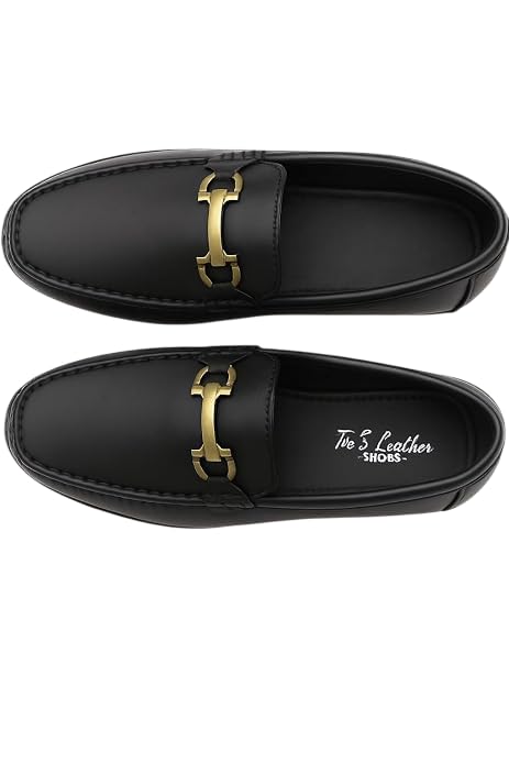 Men's Leather Loafer, Black Slip-On with Rose Gold Buckle, Cushioned Insole, TPR Anti-Slip Sole, Premium Footwear (Black -2_9, UK Footwear Size System, Adult, Men, Numeric, Medium, 9)-image-44