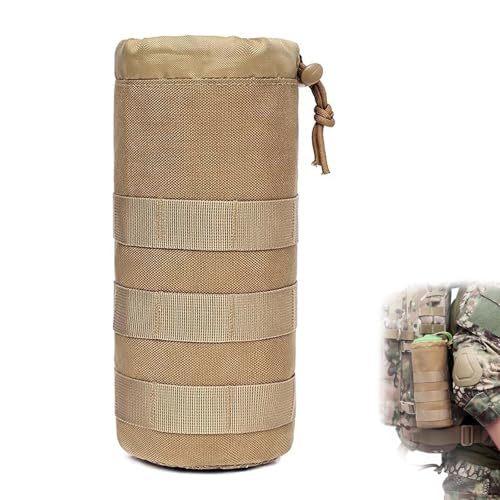 ZYEKIU Bolsa Tactica para Botella, Portabotellas Cinturon Exterior, Bolsa de Botella de Agua Durable, Molle Bolsa Portabotellas Ajustable, para Senderismo, Viajar, Pescar, Acampar, Correr（Caqui）