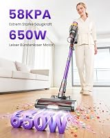 DyMona Akku Staubsauger für Tierhaare, V17Max 2 Akkus 150Min Laufzeit/58KPA 650W Starke Saugkraft, Anti-Tangle Bürste, Selbststehend, Leicht Kabellos für Wohnung, Hunde & Katzen – Ansicht 3