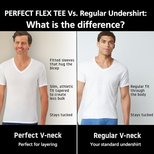 Hanes Men's Perfect Flex V-Neck Tee, 1-Pack, Stay Tucked Fitted Undershirt, Slim Fit Tight on Arms, White & Black3