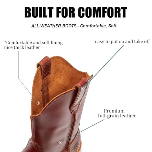 Image of SUREWAY Western Boots - Men's Square Toe Work Boot,Pull On Leather Wellington Boots,Durable Classic Slip Resistant Soft Toe Cowboy Boot
