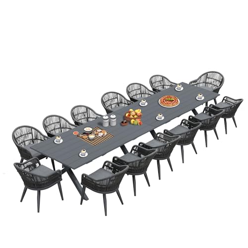 PURPLE LEAF 16 Pieces Patio Dining Set with Outdoor Aluminium Dining Table and Woven Chairs Modern Metal Furniture Cushions Sets for Garden Yard Indoor Decor Kitchen Gray