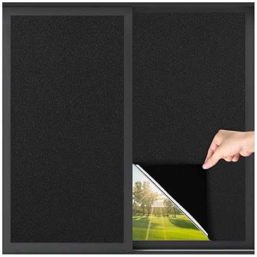 Image of WOO Home Frosted Glass Window Film & Stickers (12 X 24 Inchs) Privacy Window Cover for Home & Office - Easy Apply, UV Protection, Removable Decorative Film (Blackout Black 1 X 2 SQFT)
