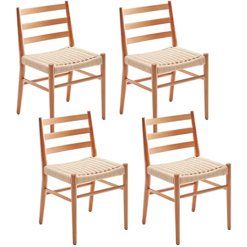STARY Dining Chairs Set of 4, Woven Rope Seat with Sturdy Metal Frame, Mid Century Modern Dining Room Chairs for Kitchen, Living Room, Restaurant