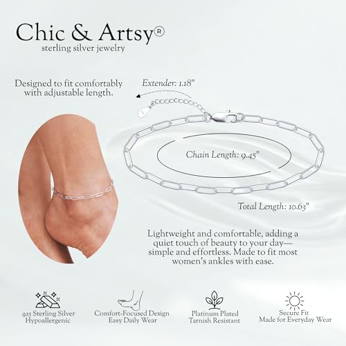 Image of CHIC & ARTSY 925 Sterling Silver Ankle Bracelets for Women, Adjustable Double Layer Chain Anklets, Minimalist Lightweight Foot Jewelry for Beach & Everyday Wear