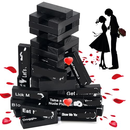 iuuoi 48 Blocks Adult Drinking Games, Tumble Tower Couples Game for Adults Super Naughty Block Tower Tumbling Wooden Tower Stacking Block for Couples Date Night Ideas for Valentine Lover Drunk Games
