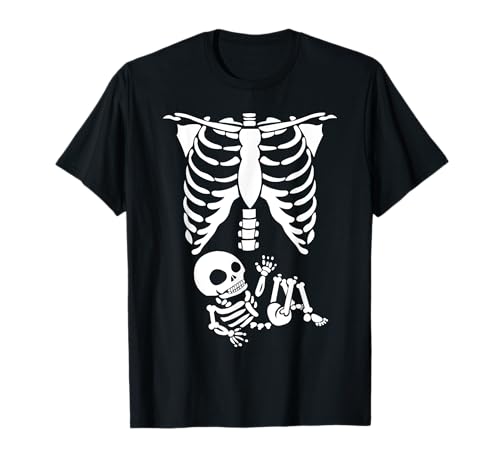 Funny Halloween Pregnant Women & Baby Skeleton X-Ray Costume t-shirt, Preto