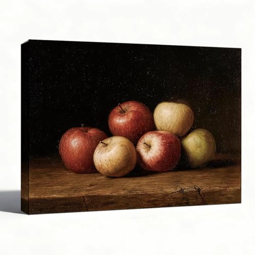 RTVJTERQ Classic Oil Painting Canvas Print 8x10, Apples on Rustic Table Still Life, Vintage Fruit Art for Kitchen Dining Living Room
