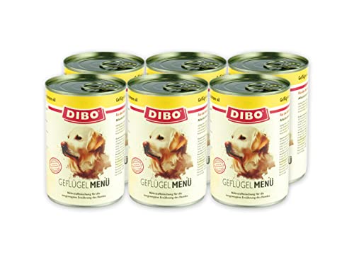 DIBO Menü Geflügel, 6 x 400g-Dose, Hundefutter, Nassfutterohne Konservierungsstoffe, Reine Fleischdosen aus frischem und natürlichem Fleisch Qualität