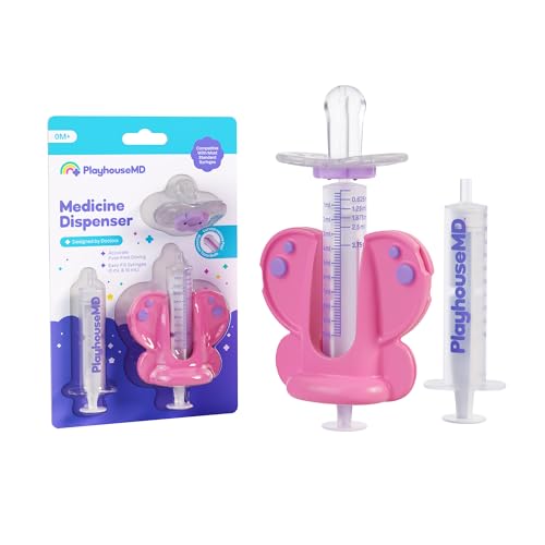 Image of Playhouse MD Medicine Dispenser, Butterfly - Liquid Medication Syringe for Newborns, Infants, Babies & Toddlers - Baby Medicine Kit with Pacifier Attachment for Accurate Dosing