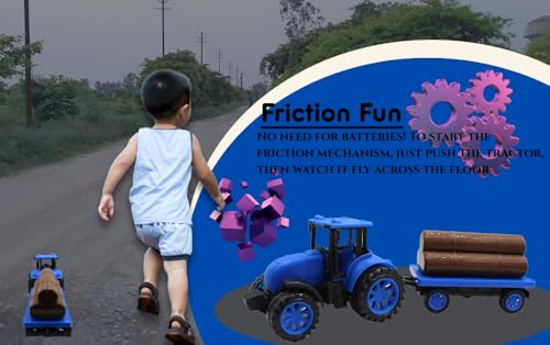 Image of Neokiddo Toys Friction Powered Trolley Farm Tractor Toy for Kids & Toddlers /Boys & Girls (Royal Blue)