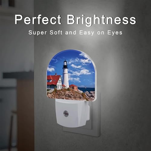 Image of Beautiful White Lighthouse Night Light Plug into Wall, Ocean Seaside Lighthouse Dusk to Dawn Night Light Plug in,0.5w Energy Saving Sleep Friendly NightLight for Kids Boys Girls Home Decor
