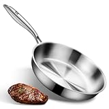 Edelstahlpfanne 24cm, Stainless Steel Pan Induktion, Edelstahl Pfanne Unbeschichtet, PFAS-, PTFE- und PFOA-frei Pfanne Edelstahl , Elektro, Keramik, Gas & Backofen ofenfest und spülmaschinenfest