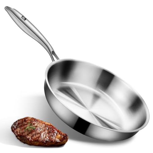 GOLDEN KEY Edelstahlpfanne 24 cm Stainless Steel Pan Induktion Edelstahl Pfanne 24cm Unbeschichtet Pfanne Ohne Beschichtung Elektro Keramik Gas & Backofen ofenfest und spülmaschinenfest