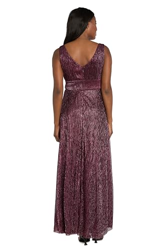 Image of R&M Richards Women's Pleated Maxi Dress W /Illusion V-Neck, Embellished Waistband & Front Slit - Party & Cocktail Gown
